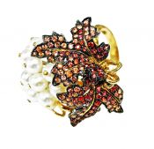 Modern Pearl and Orange Sapphire Maple Leaf Ring