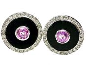 Modern Pink Sapphire Diamond Black Onyx Earrings