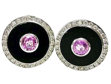Modern Pink Sapphire Diamond Black Onyx Earrings