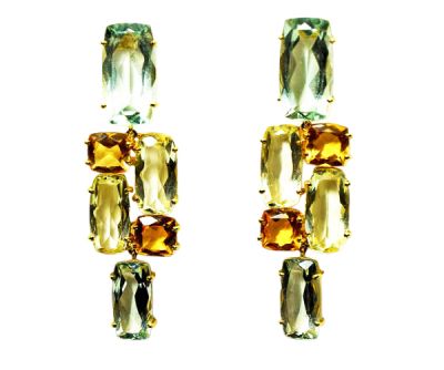 Modern Prasiolite Lemon Quartz and Citrine Drop Earrings