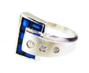 Modern Sapphire and Diamond Buckle Ring