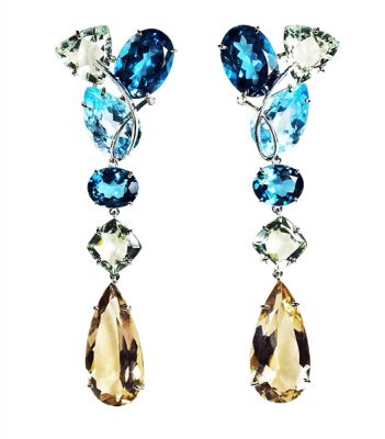 Modern Topaz Prasiolite Smoky Quartz Drop Earrings