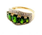 Modern Diopside and Diamond Ring