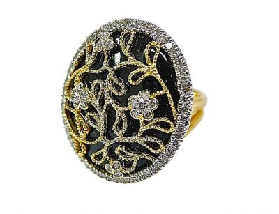 Modern Onyx and Diamond Ring