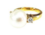 Modern South Sea Pearl and Diamond Ring