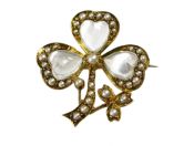Vintage Moonstone and Seed Pearl Clover Brooch