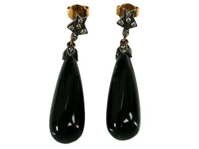 Vintage Onyx and Diamond Drop Earrings