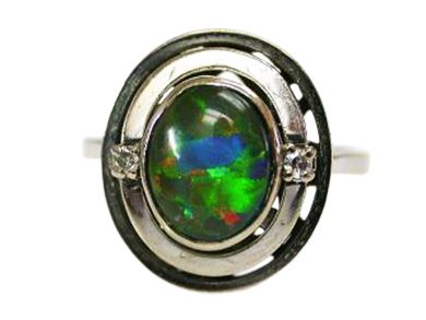 Vintage Opal Doublet and Diamond Ring