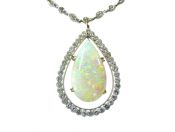 Vintage Opal and Diamond Pendant Necklace