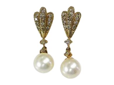 Vintage Pearl and Diamond Drop Earrings