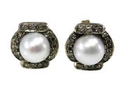Vintage inspired Pearl and Diamond Stud Earrings