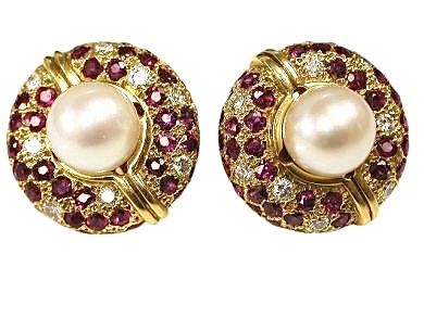 Royal De Versailles Pearl and Ruby Earrings