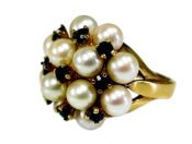 Vintage Pearl and Sapphire Cluster 14kt. Ring