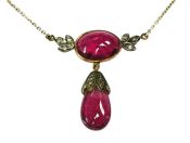 Vintage Red Tourmaline and Diamond Pendant Necklace