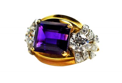 Retro Amethyst and Diamond Ring