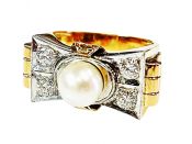 Retro Pearl and Diamond Bow Ring