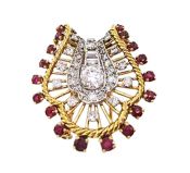 Retro .87ct Diamond and Ruby 18kt Clip Brooch