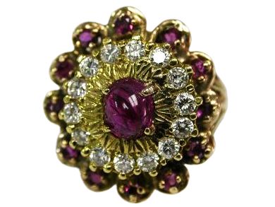 Vintage Ruby and Diamond Cluster Ring