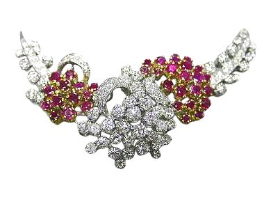 Vintage 3.34ct Ruby and Diamond Floral Motif 18kt Brooch