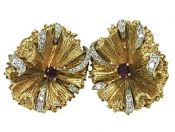 Ruby and Diamond Floral Earrings