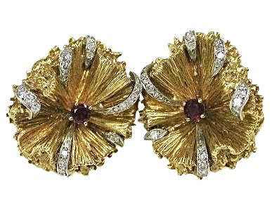 Ruby and Diamond Floral Earrings