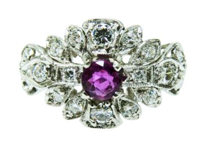 Birks Vintage .42ct Ruby and Diamond Platinum Ring