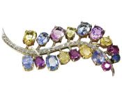 Fine Multi Coloured Sapphire Floral 14kt Brooch