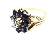Sapphire and Diamond Cluster Ring