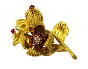 Tiffany & Co. Diamond and Ruby Floral Brooch