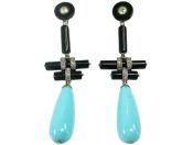 Turquoise and Onyx Drop Earrings