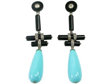 Turquoise and Onyx Drop Earrings