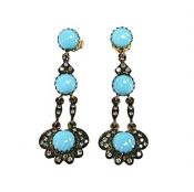 Vintage Style Turquoise and Diamond 18kt Earrings