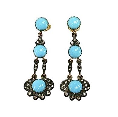 Vintage Style Turquoise and Diamond 18kt Earrings