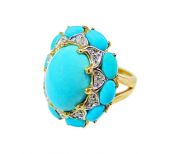 Vintage Turquoise and Diamond Cluster Ring