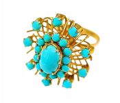 Vintage .98ct Turquoise Cluster 18kt Ring