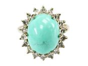 Vintage 5.92ct Turquoise and Diamond Cluster 14kt Ring