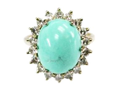 Vintage 5.92ct Turquoise and Diamond Cluster 14kt Ring