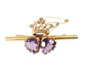 Victorian Amethyst and Pearl Heart and Crown Bar Luckenbooth Brooch