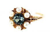 Victorian Blue Zircon and Pearl Ring
