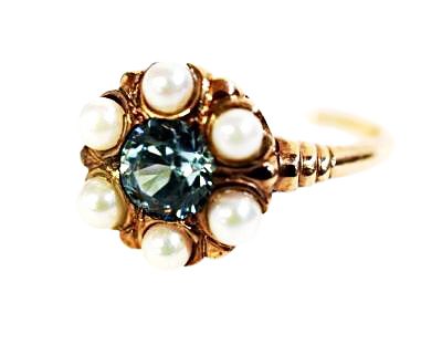 Victorian Blue Zircon and Pearl Ring