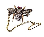 Victorian Diamond and Ruby Fly Brooch