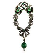 Victorian Emerald and Diamond Floral Pendant