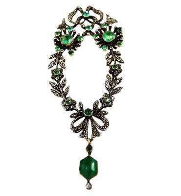 Victorian Emerald and Diamond Floral Pendant
