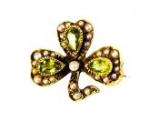 Victorian Peridot Pearl Shamrock Pin