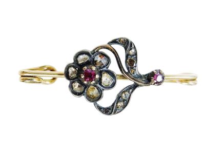 Victorian Ruby and Diamond Floral Brooch