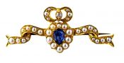Victorian Sapphire Diamond Pearl Brooch