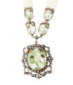 Victorian Style Prasiolite Diamond Pearl Necklace