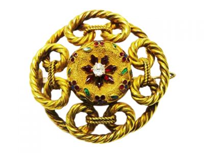 Victorian Diamond and Enamel Floral Brooch
