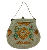 Victorian Embroidered and Silver Beaded Purse