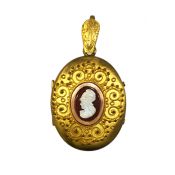 Victorian Gold Plated Hard Stone Oval Locket